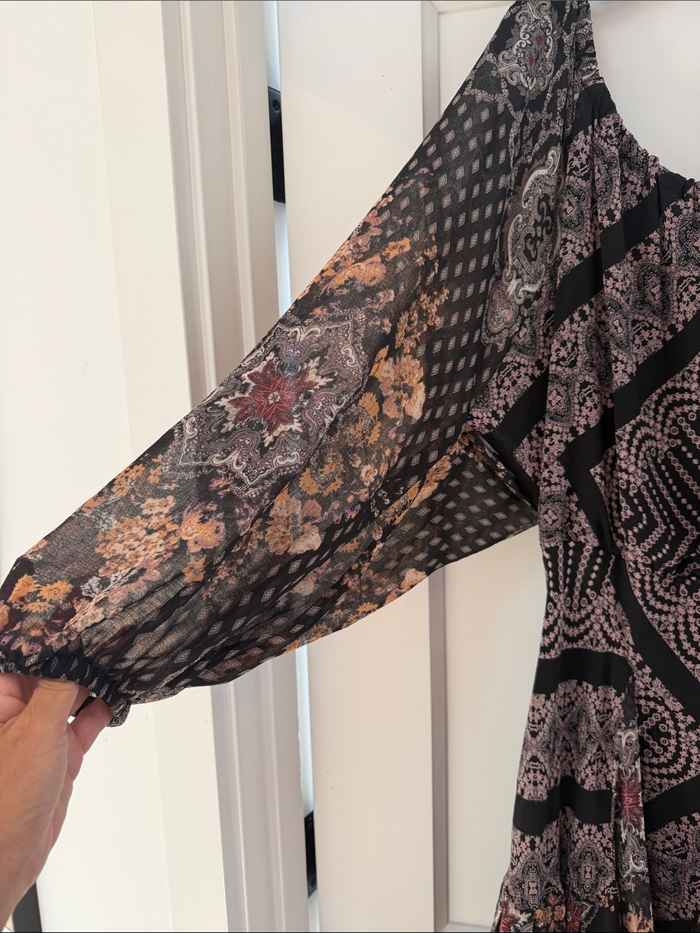 Free People Black Floral Print Long-Sleeve Boho Dress - Picture 2 of 8